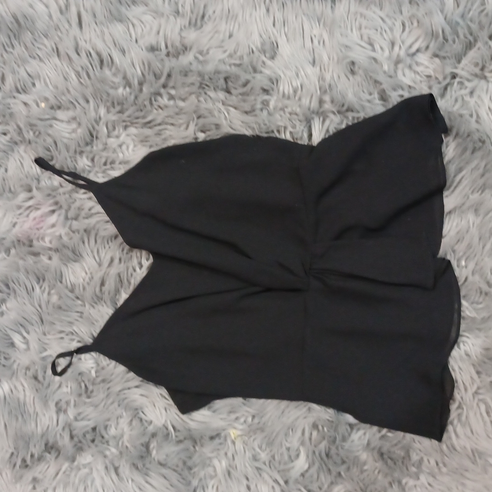 Naked Zebra black blouse, S Small cinch waist design, spaghetti straps